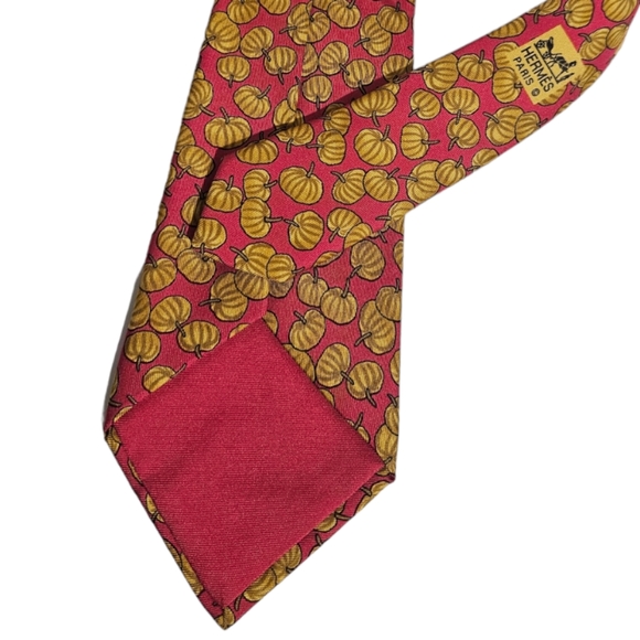 HERMÈS 7451 HA Red/Yellow Pumpkin Silk LUXURY Tie FRANCE - Picture 5 of 5